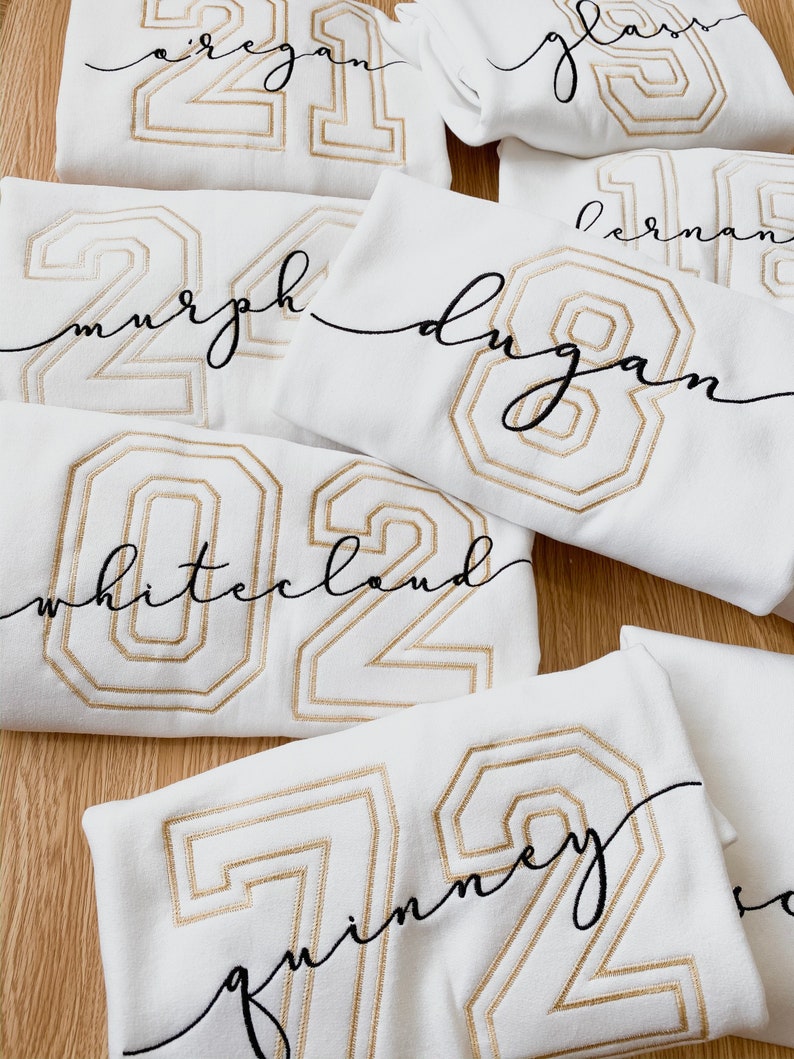 Custom Embroidered Varsity Block Number Letter sweatshirt, personalized, Sport Team, Graduation Sweatshirt Crewneck