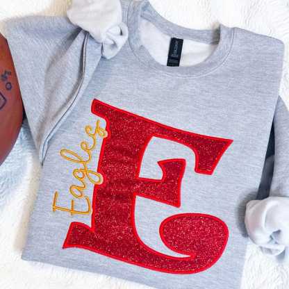 Custom School Mascot Embroidered Sweatshirt, Personalized Spirit Crewneck, Customized Team Sweatshirt, Game Day Pullover