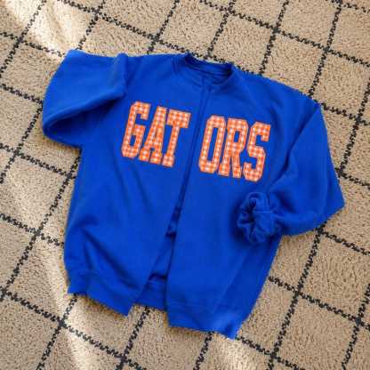 Custom Mascot Sweatshirt Cardigan, Split Front Team Crewneck, Glitter Applique School Spirit Shirt, Personalized Game Day Gear