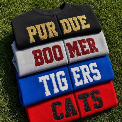 Custom Mascot Sweatshirt Cardigan, Split Front Team Crewneck, Glitter Applique School Spirit Shirt, Personalized Game Day Gear