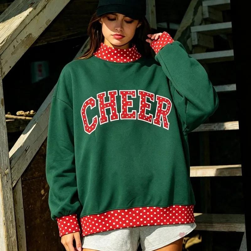 Custom Gingham Patchwork Embroidery College Team Polka Dot Check MockNeck Pullover
