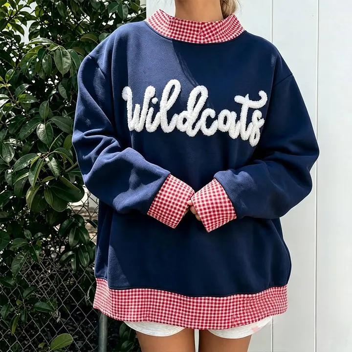 Custom Chenille YARN Embroidery College Team Polka Dot Check MockNeck Pullover