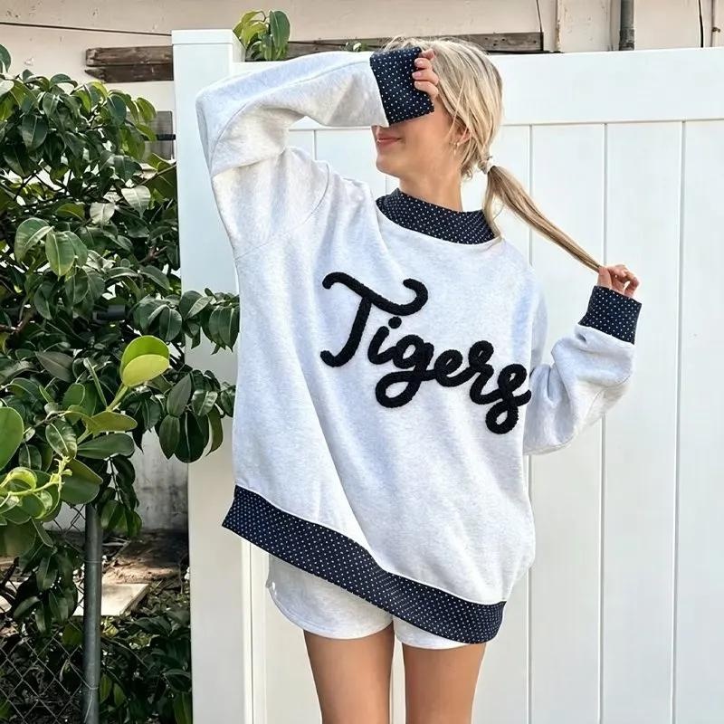 Custom Chenille YARN Embroidery College Team Polka Dot Check MockNeck Pullover
