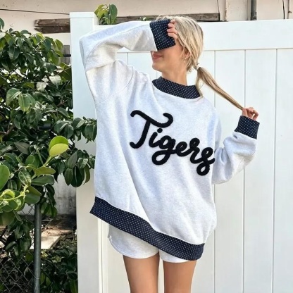 Custom Chenille YARN Embroidery College Team Polka Dot Check MockNeck Pullover