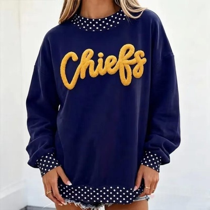 Custom Chenille YARN Embroidery College Team Polka Dot Check MockNeck Pullover