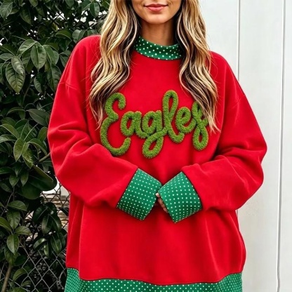 Custom Chenille YARN Embroidery College Team Polka Dot Check MockNeck Pullover