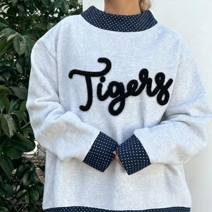 Custom Chenille YARN Embroidery College Team Polka Dot Check MockNeck Pullover