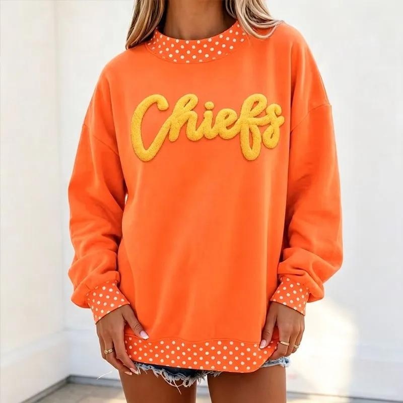 Custom Chenille YARN Embroidery College Team Polka Dot Check MockNeck Pullover
