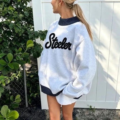 Custom Chenille YARN Embroidery College Team Polka Dot Check MockNeck Pullover