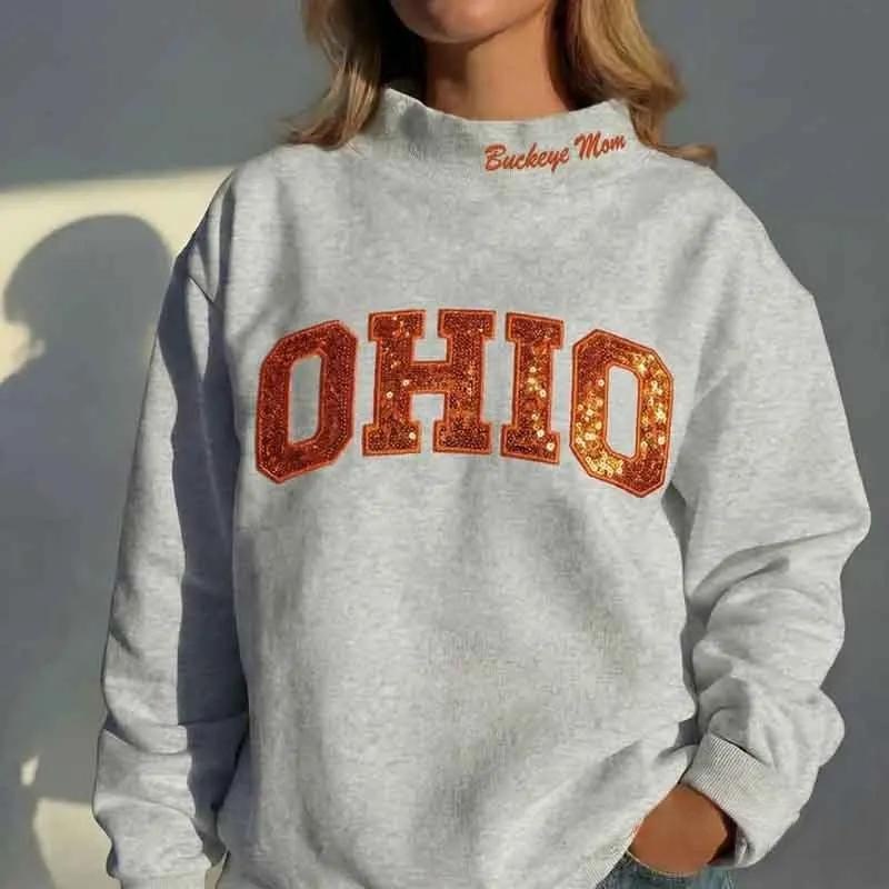 Mockneck Sequin Team Name Sweatshirt – Stand-up Collar School Spirit Apparel