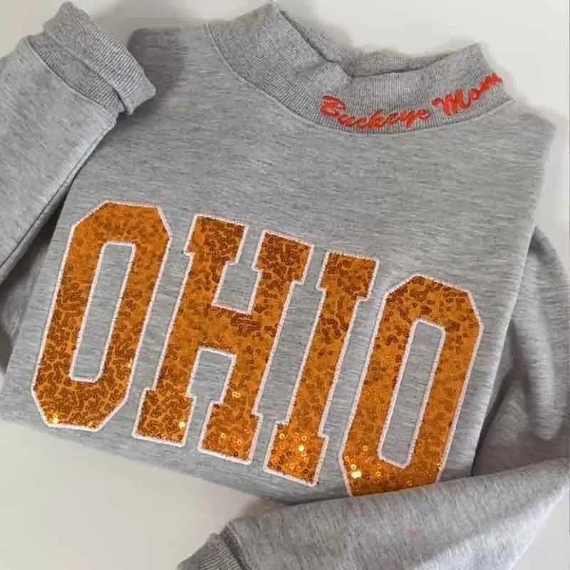 Mockneck Sequin Team Name Sweatshirt – Stand-up Collar School Spirit Apparel