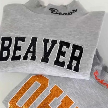 Mockneck Sequin Team Name Sweatshirt – Stand-up Collar School Spirit Apparel
