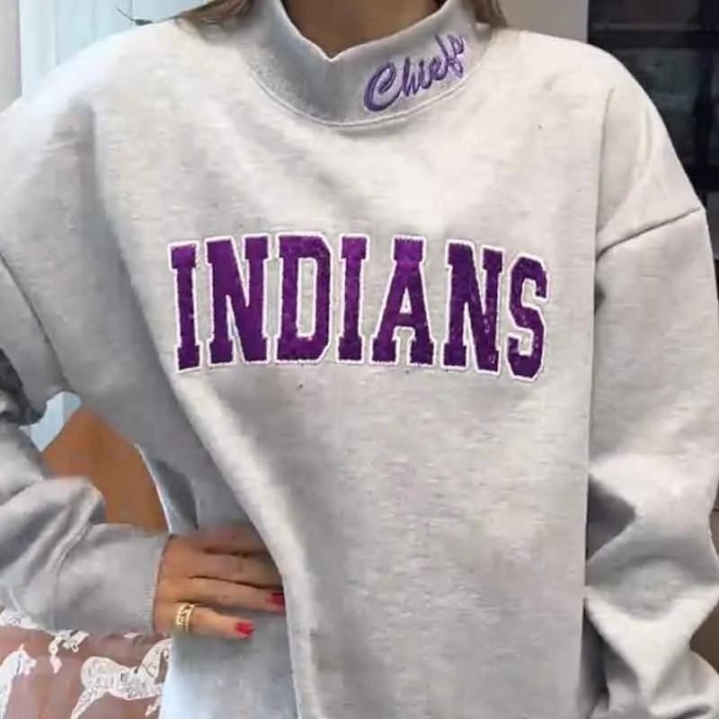 Mockneck Sequin Team Name Sweatshirt – Stand-up Collar School Spirit Apparel