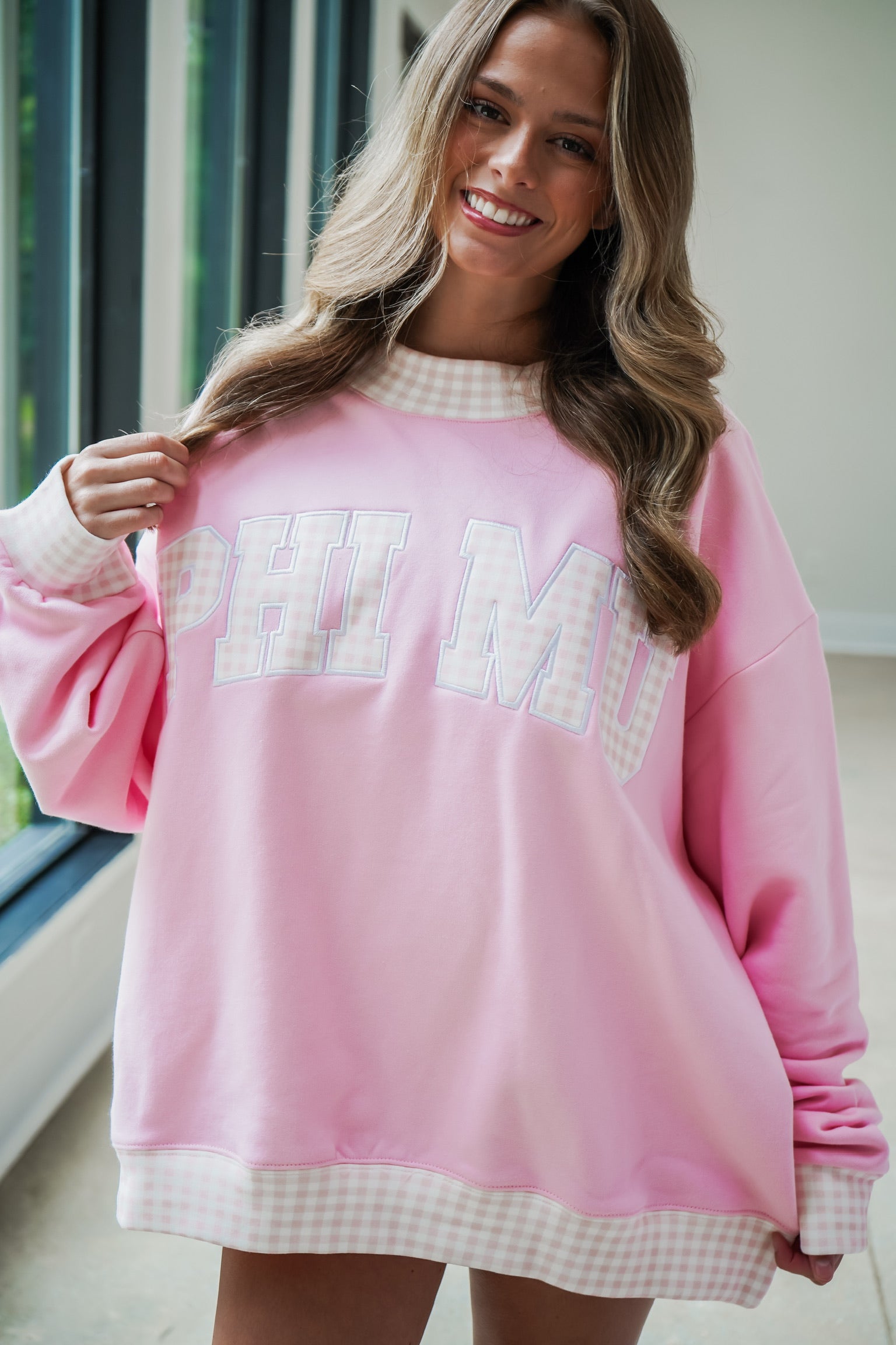 Custom Gingham Mock Neck Sweatshirt