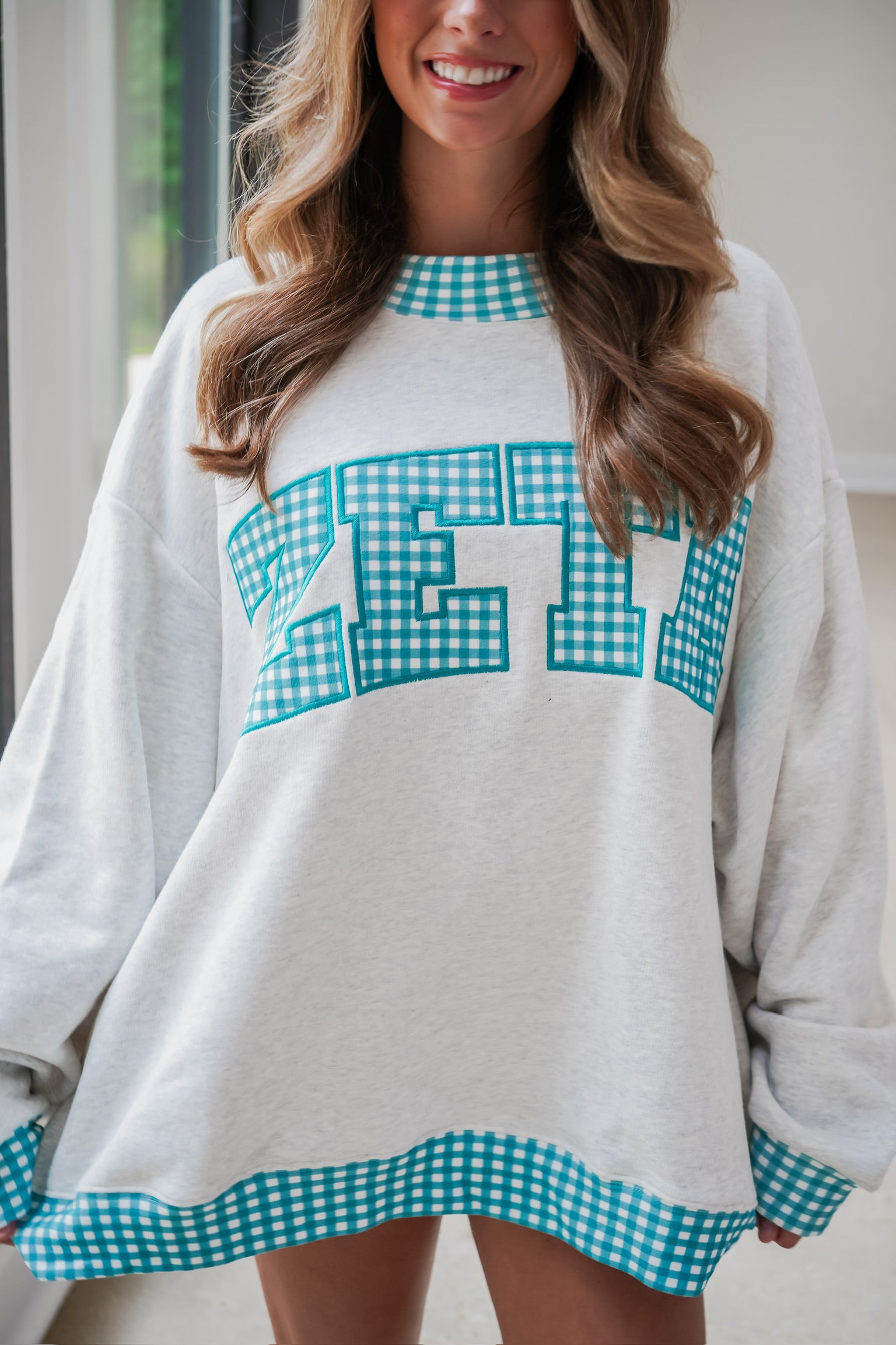 Custom Gingham Mock Neck Sweatshirt