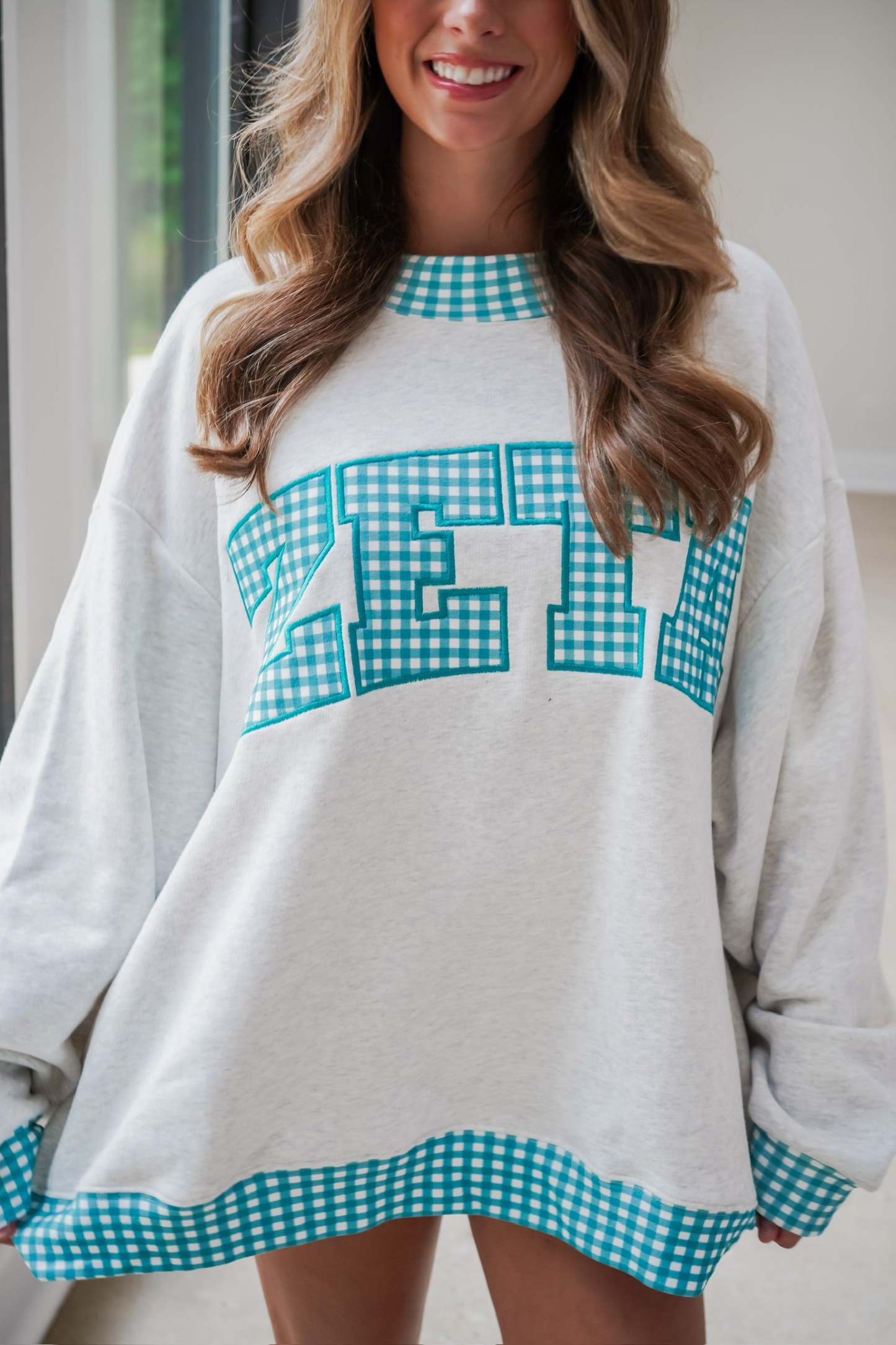Custom Gingham Mock Neck Sweatshirt