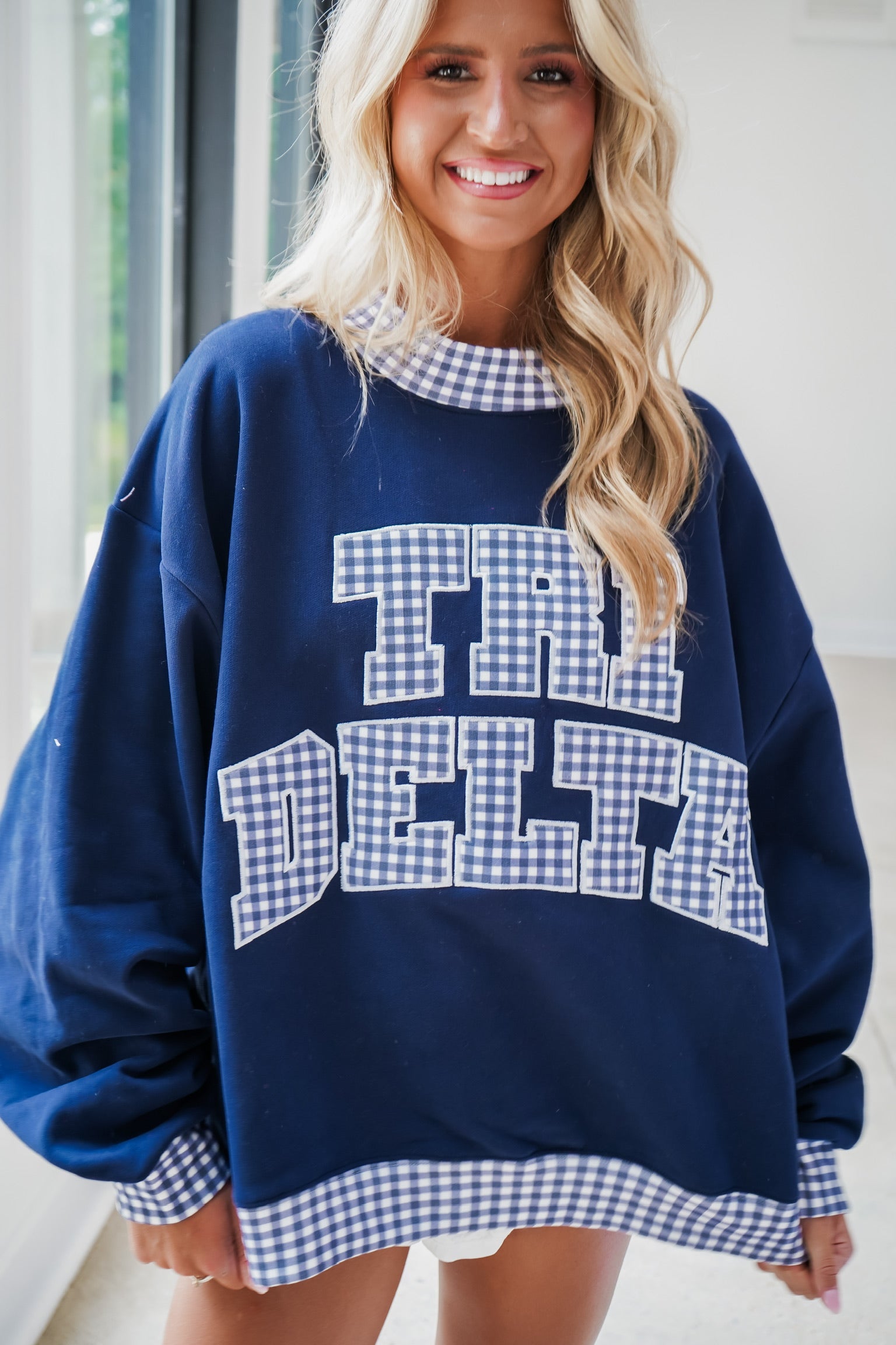 Custom Gingham Mock Neck Sweatshirt