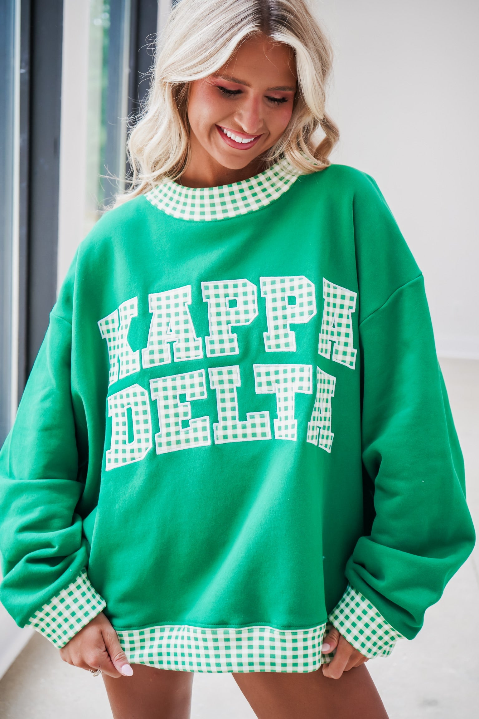 Custom Gingham Mock Neck Sweatshirt