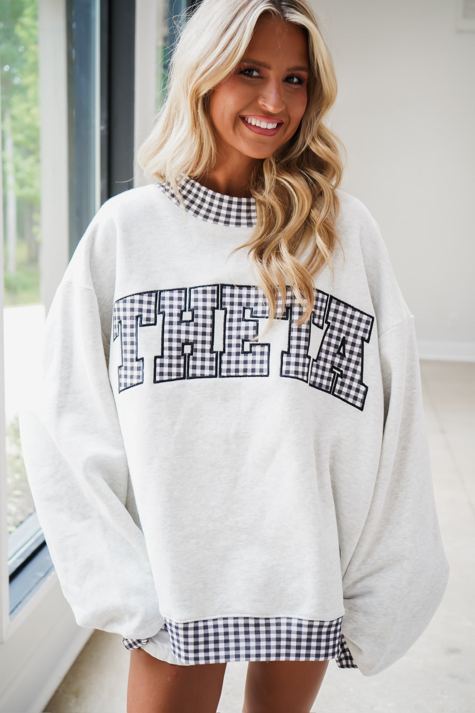 Custom Gingham Mock Neck Sweatshirt
