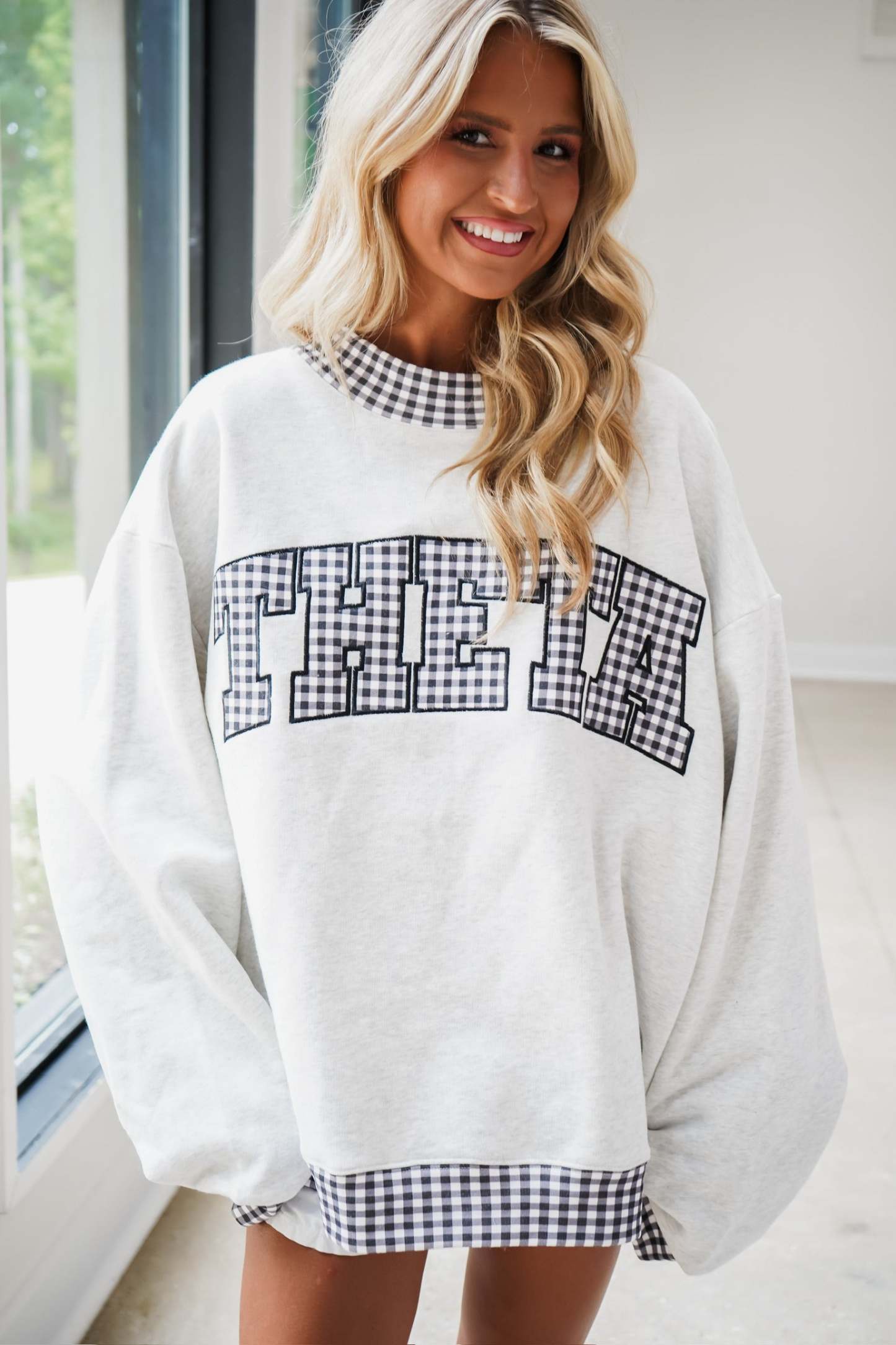 Custom Gingham Mock Neck Sweatshirt
