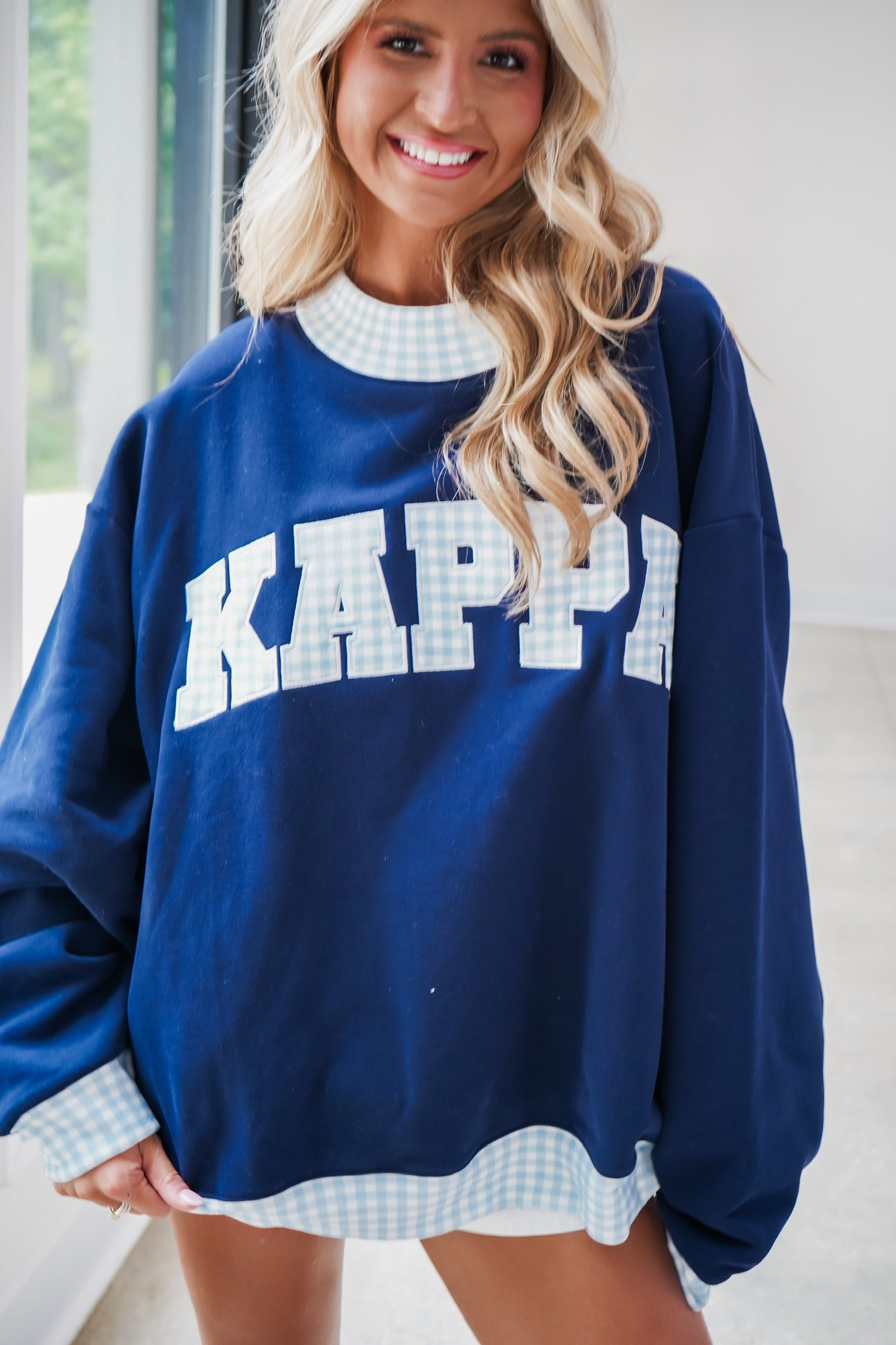 Custom Gingham Mock Neck Sweatshirt