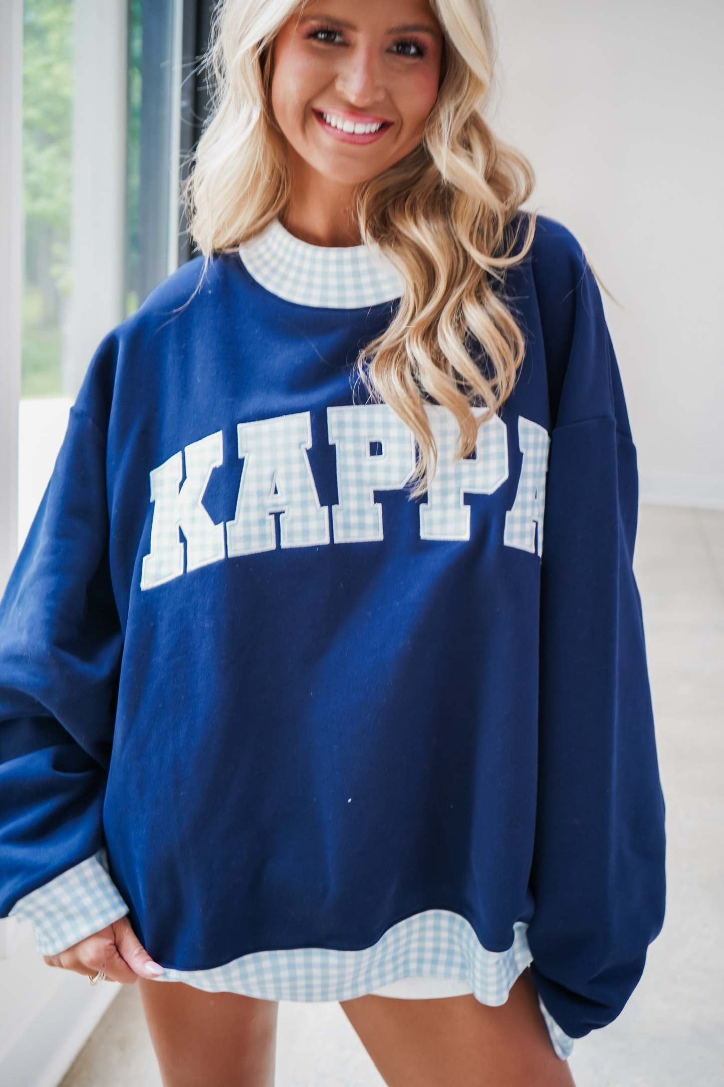 Custom Gingham Mock Neck Sweatshirt
