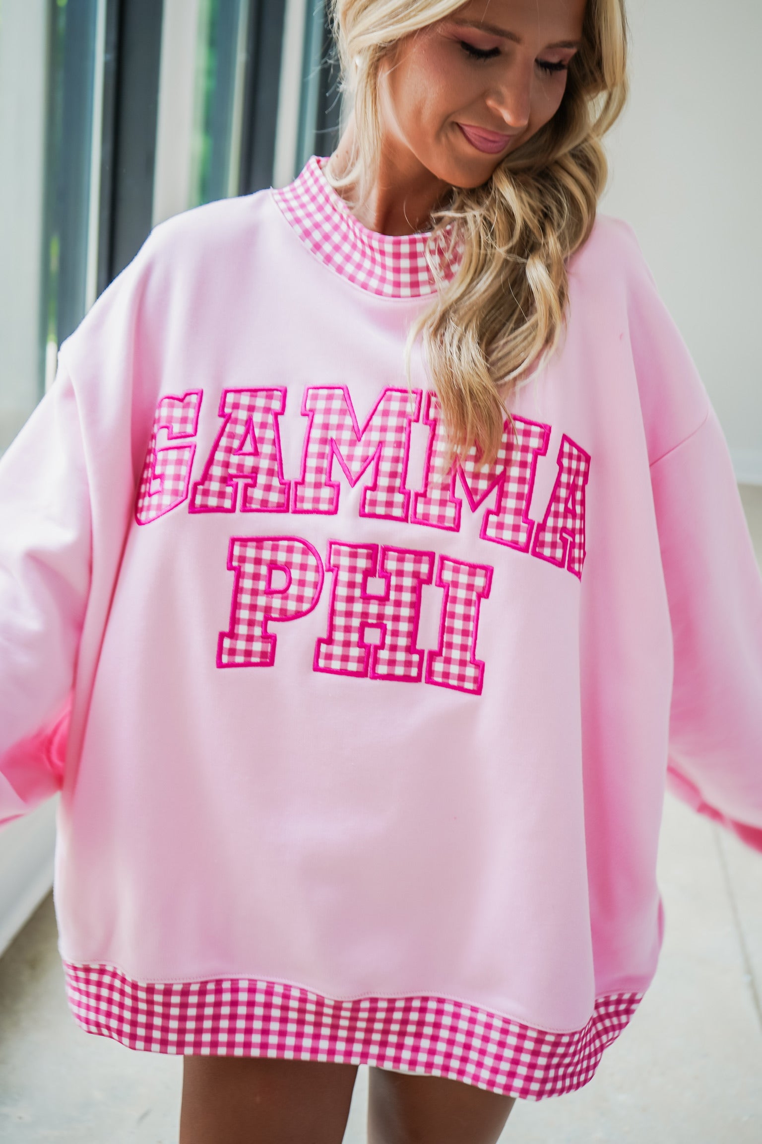 Custom Gingham Mock Neck Sweatshirt