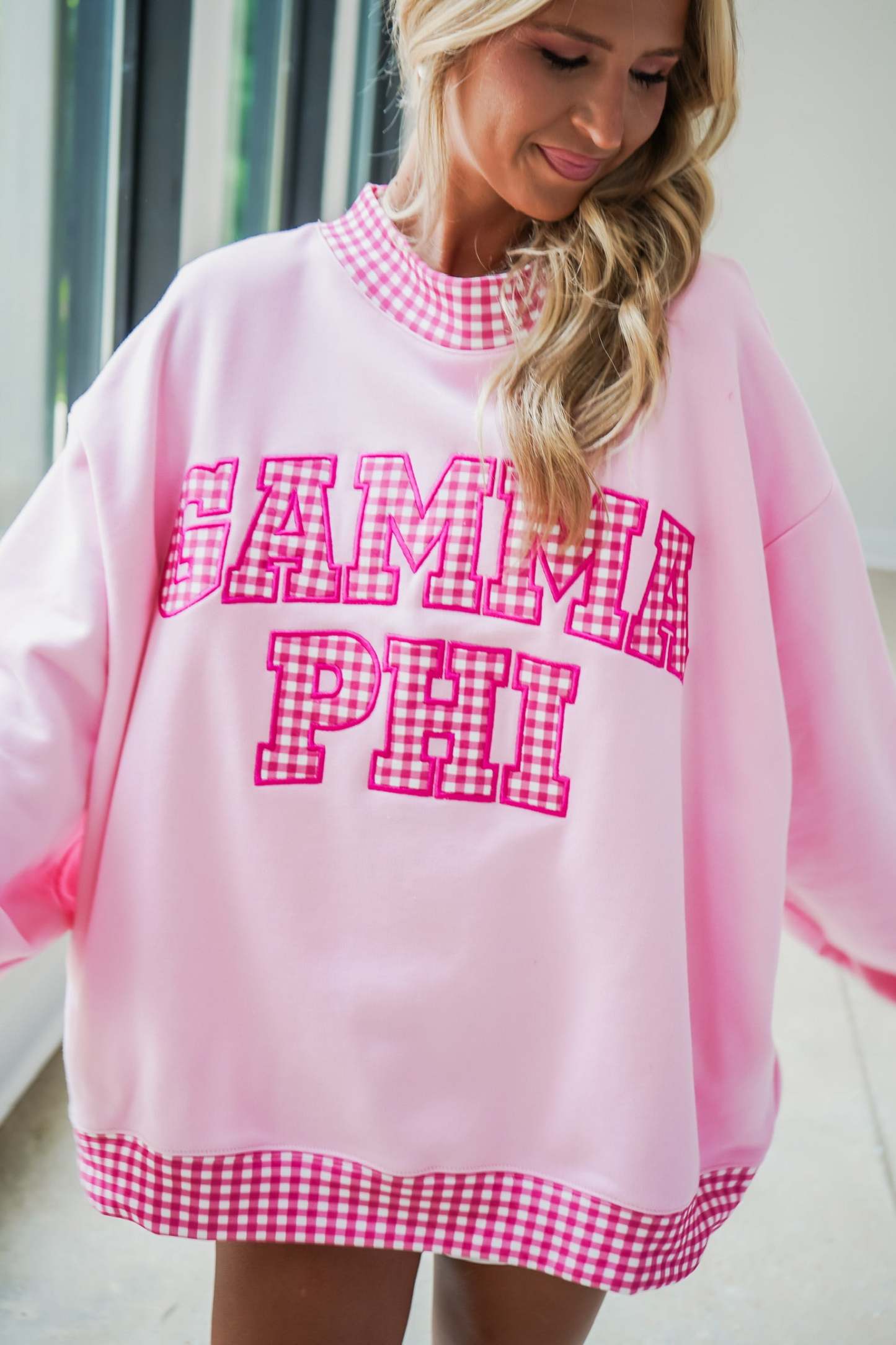 Custom Gingham Mock Neck Sweatshirt
