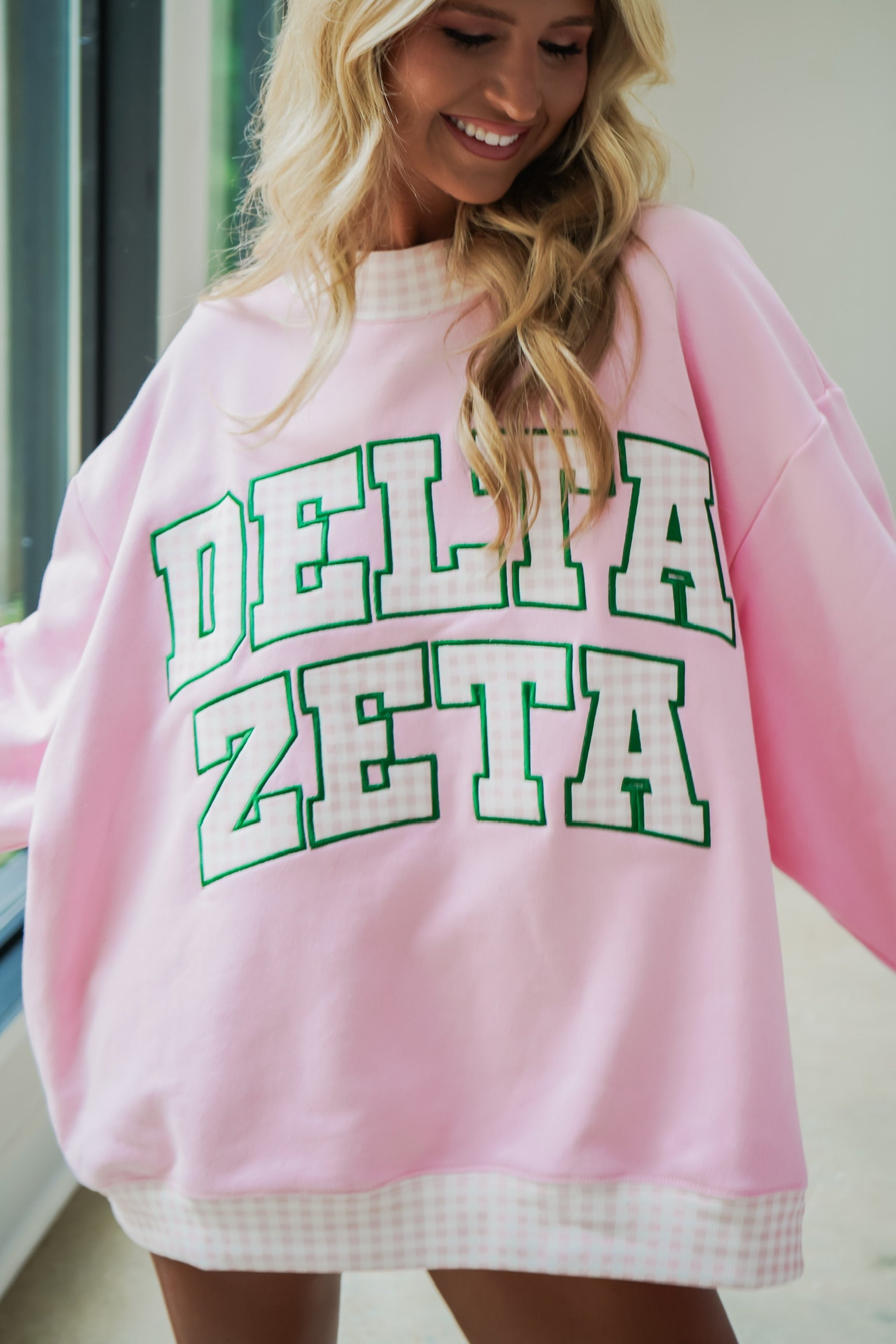 Custom Gingham Mock Neck Sweatshirt