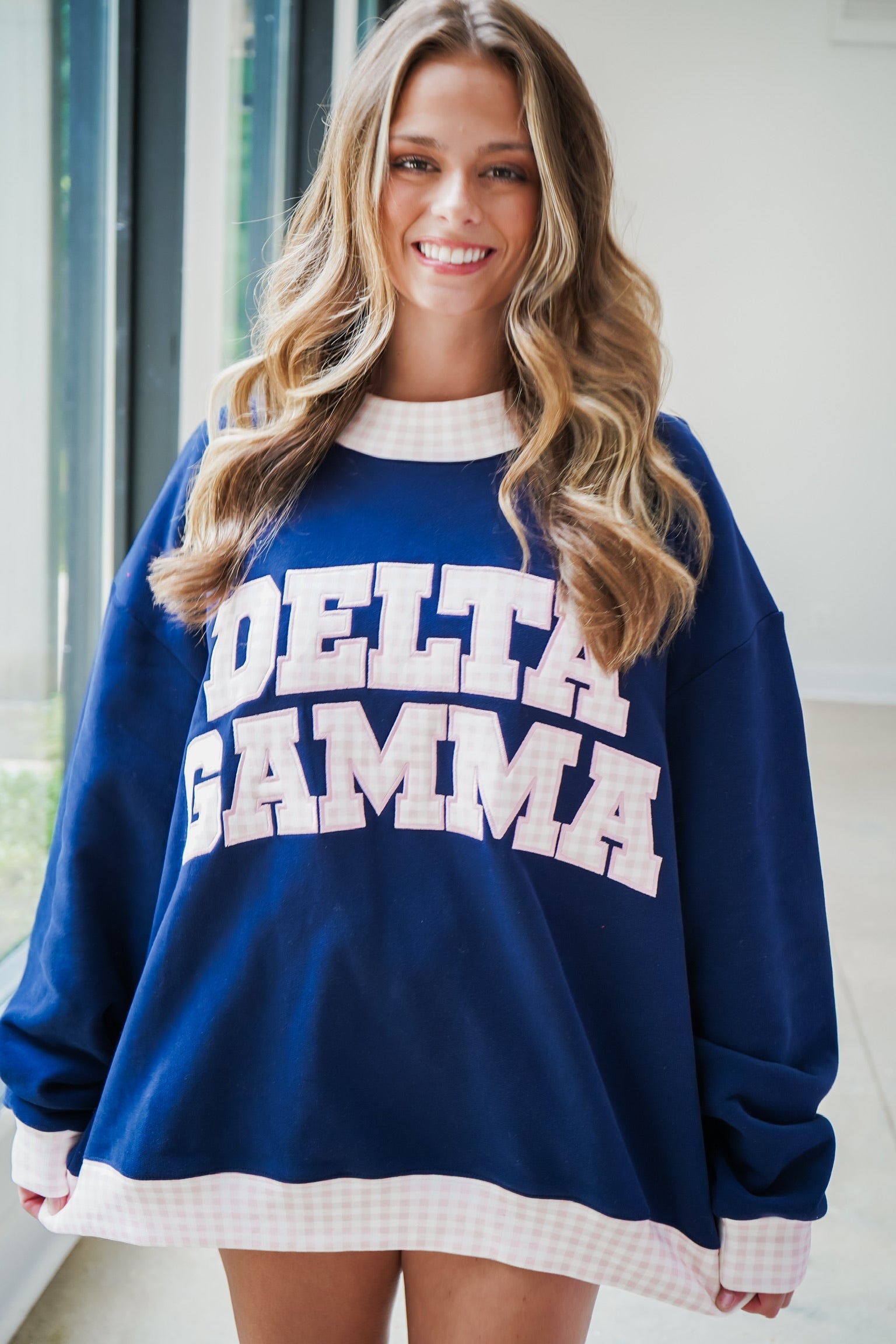 Custom Gingham Mock Neck Sweatshirt