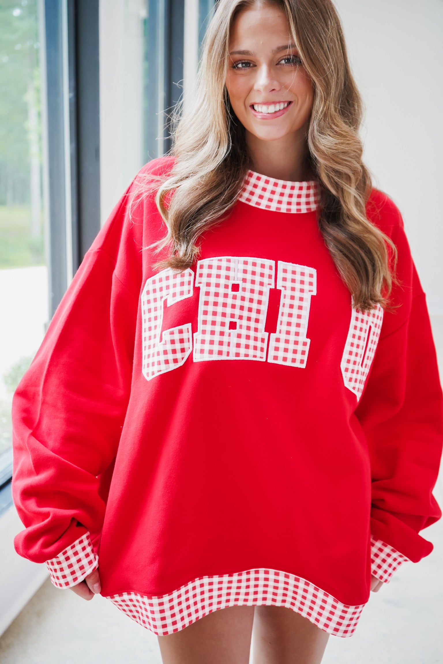 Custom Gingham Mock Neck Sweatshirt