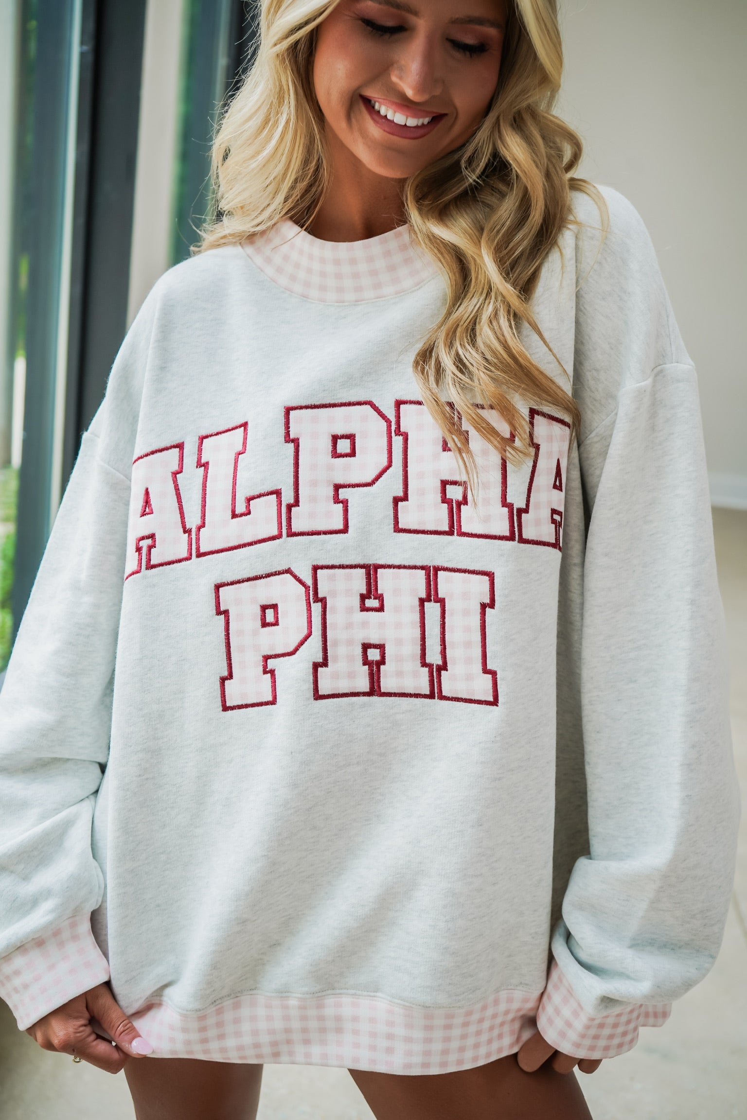 Custom Gingham Mock Neck Sweatshirt