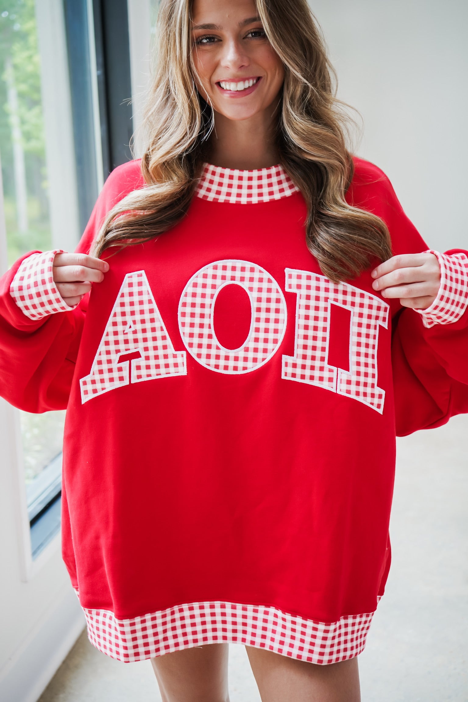 Custom Gingham Mock Neck Sweatshirt