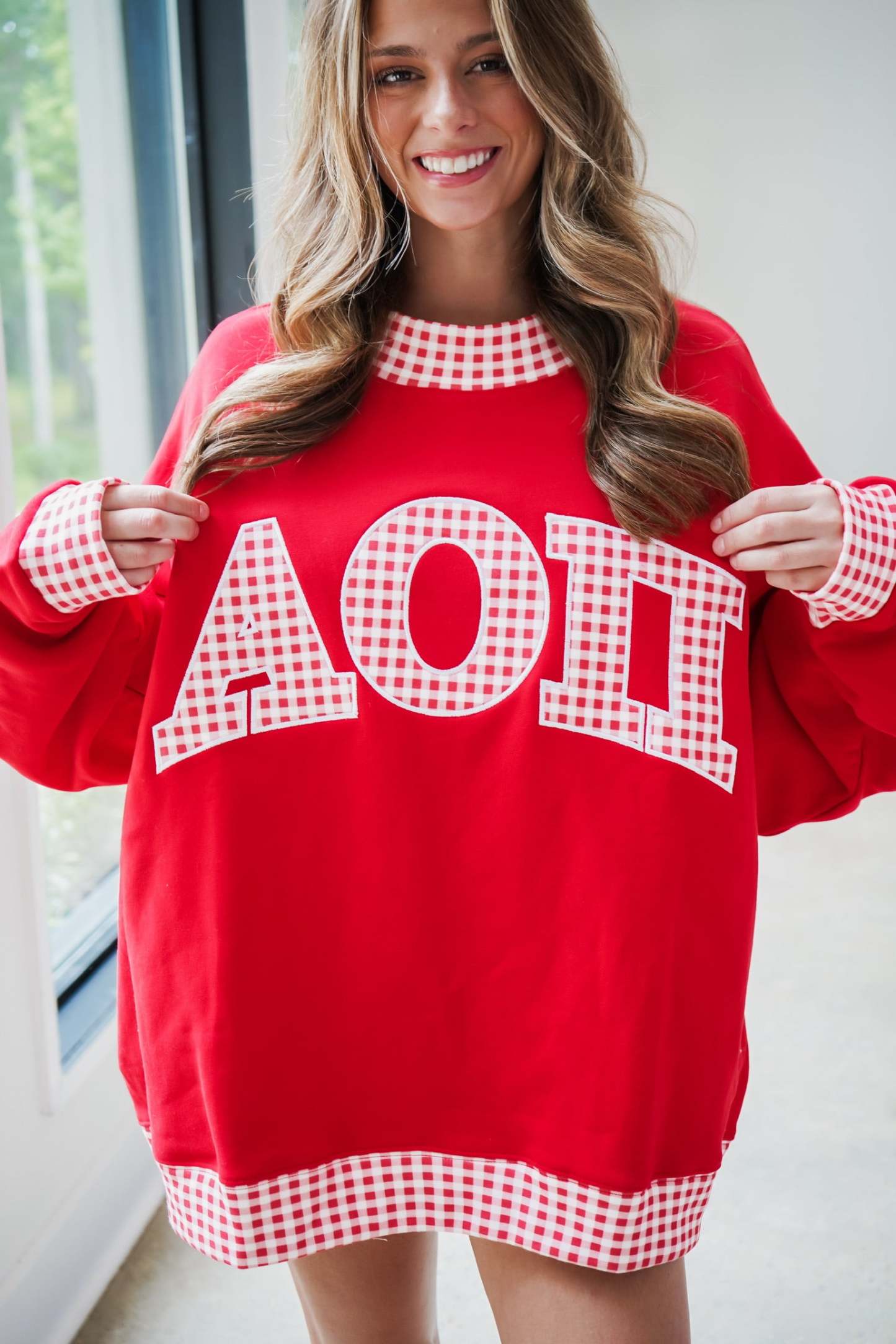 Custom Gingham Mock Neck Sweatshirt