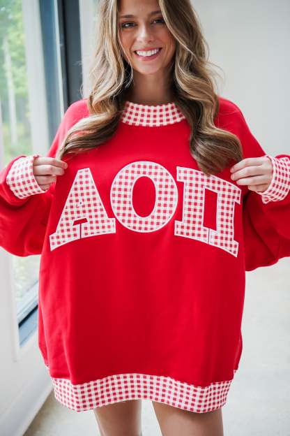 Custom Gingham Mock Neck Sweatshirt