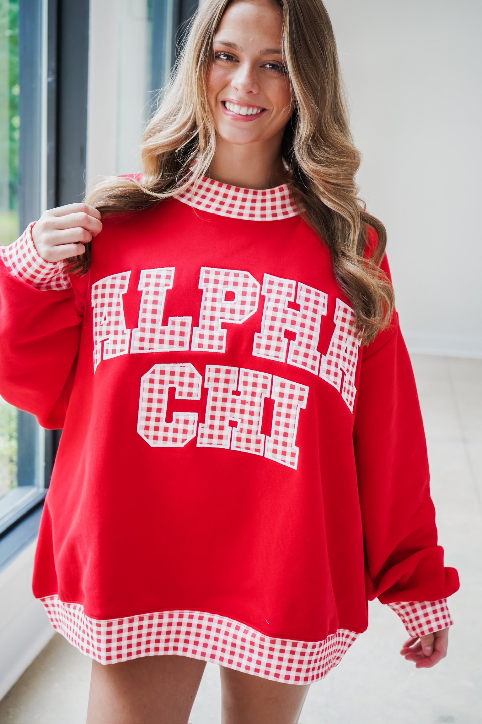 Custom Gingham Mock Neck Sweatshirt