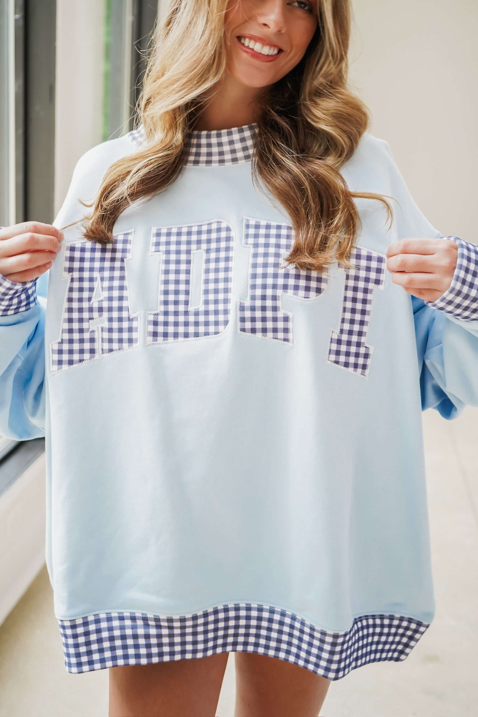 Custom Gingham Mock Neck Sweatshirt