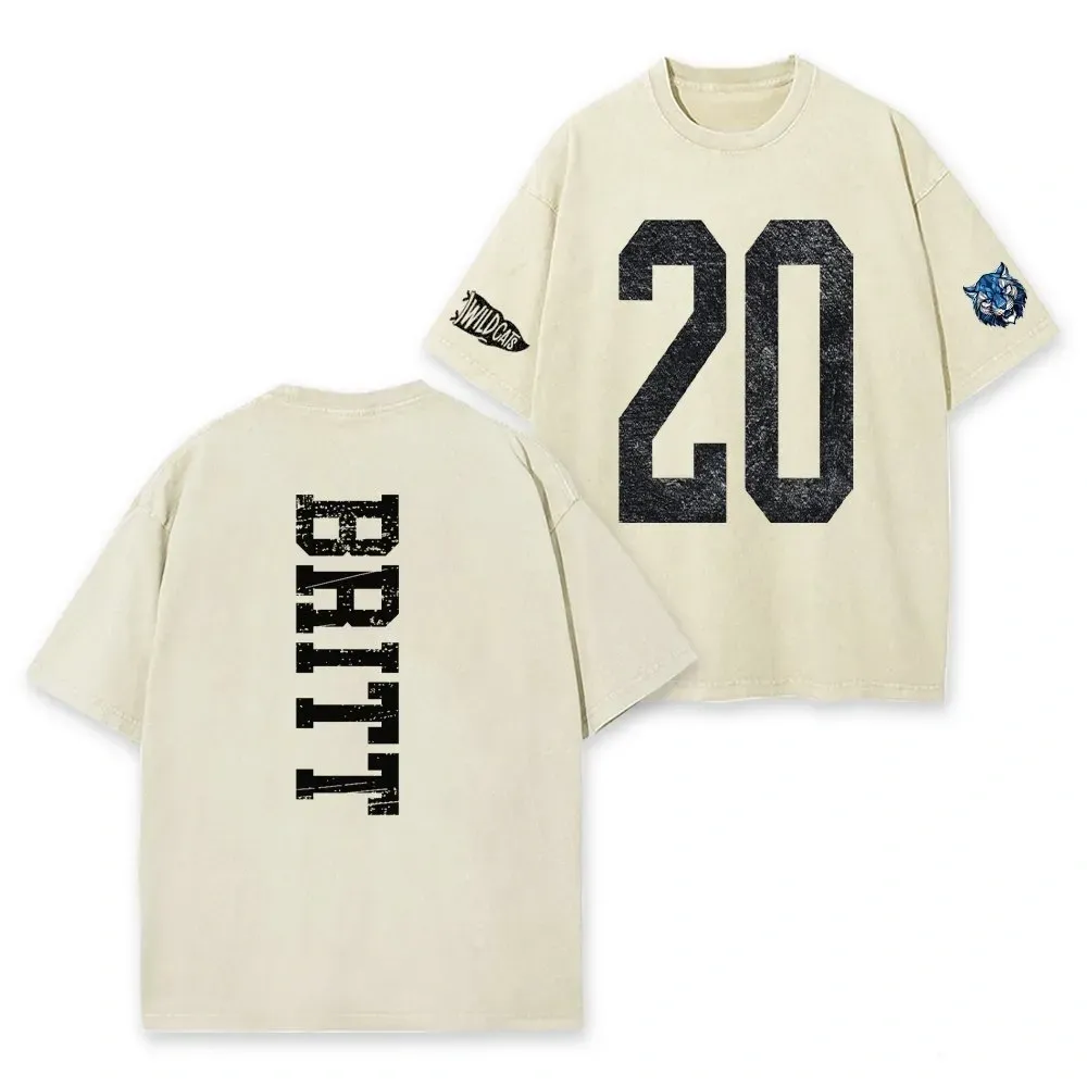 Custom Vintage Varsity Number and Custom Name on Back Washed T-Shirt Game Day School Spirit Shirt