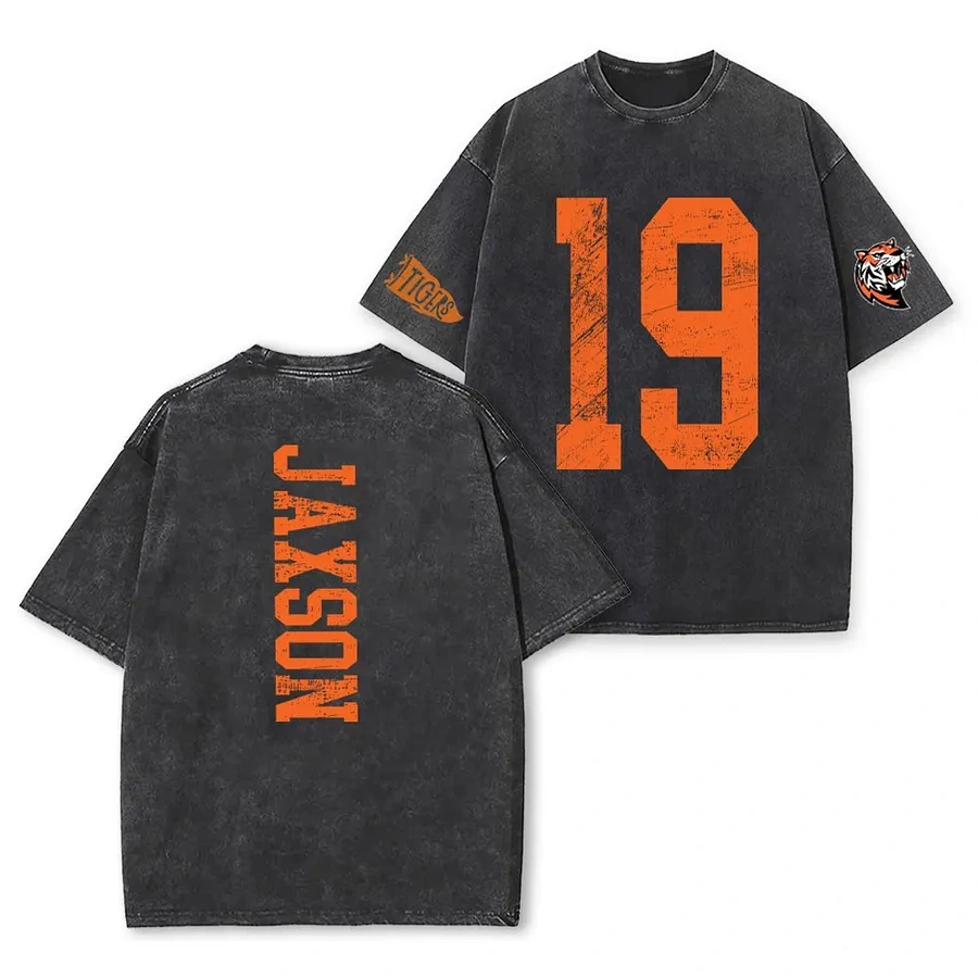 Custom Vintage Varsity Number and Custom Name on Back Washed T-Shirt Game Day School Spirit Shirt