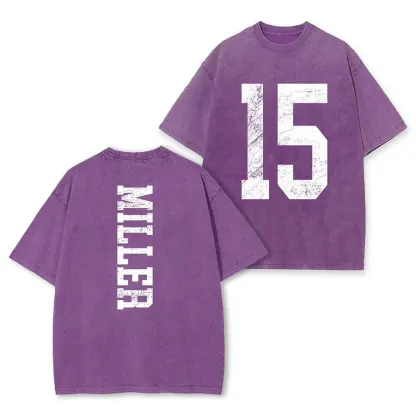 Custom Vintage Varsity Number and Custom Name on Back Washed T-Shirt Game Day School Spirit Shirt