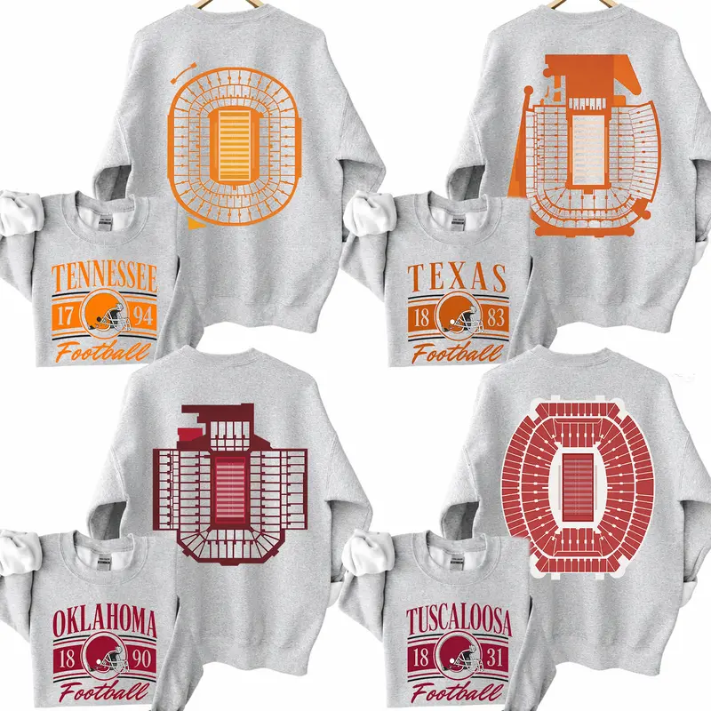 Vintage College Football 2 Sided Sweatshirt, Retro College Teams Stadium Football Shirt