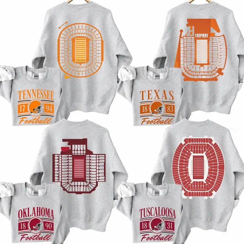 Vintage College Football 2 Sided Sweatshirt, Retro College Teams Stadium Football Shirt