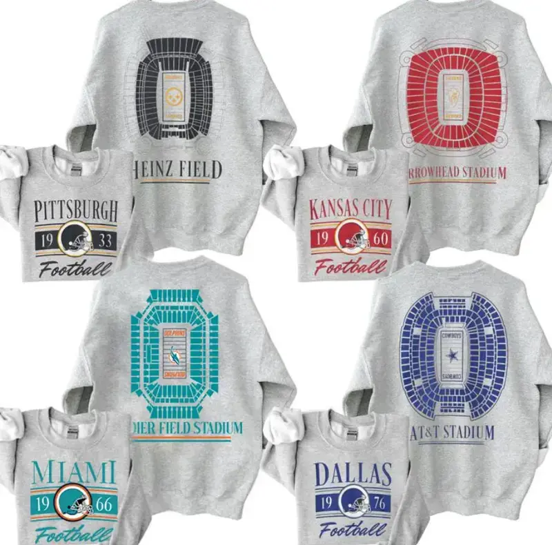 Vintage College Football 2 Sided Sweatshirt, Retro College Teams Stadium Football Shirt