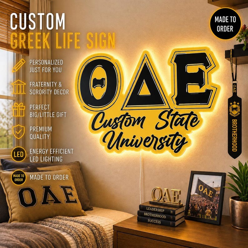 Illuminated Greek Letter Sign, Custom Sorority & Fraternity Decor for Dorms and Apartments