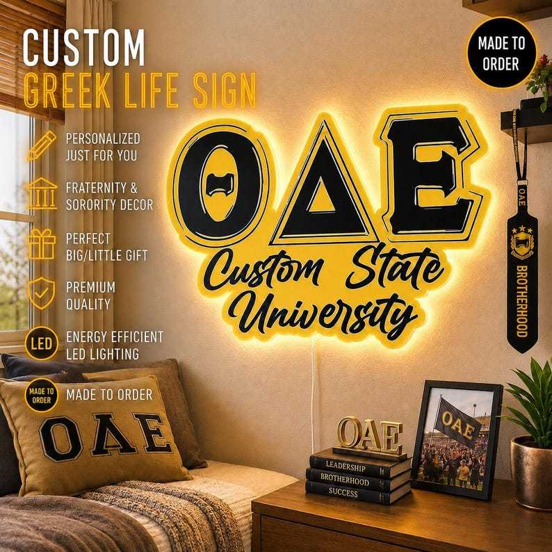 Illuminated Greek Letter Sign, Custom Sorority & Fraternity Decor for Dorms and Apartments