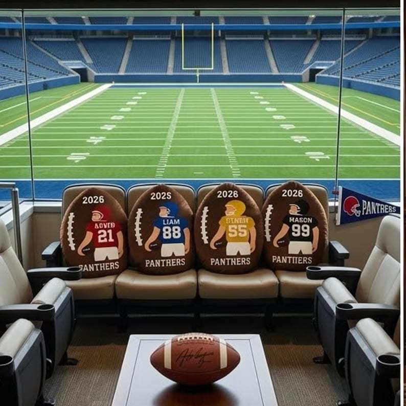 Personalized Football Pillow Custom Name Number Team Gift, Kids Sports Room Decor Cushion, Football Fan Gift for Boys