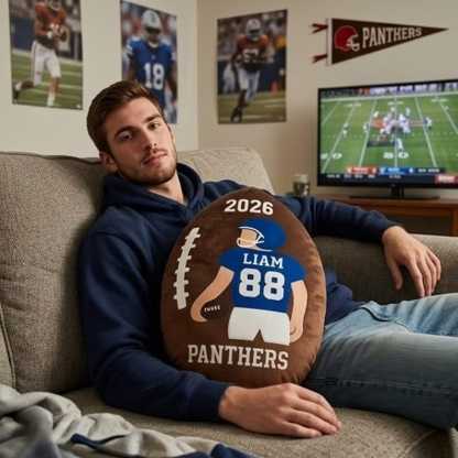 Personalized Football Pillow Custom Name Number Team Gift, Kids Sports Room Decor Cushion, Football Fan Gift for Boys