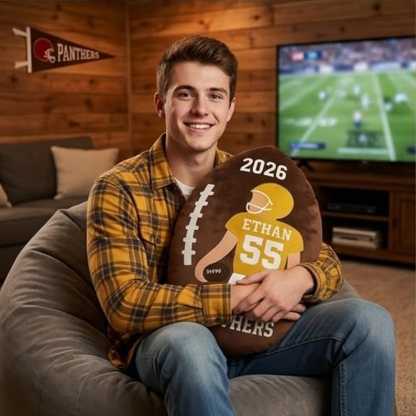 Personalized Football Pillow Custom Name Number Team Gift, Kids Sports Room Decor Cushion, Football Fan Gift for Boys