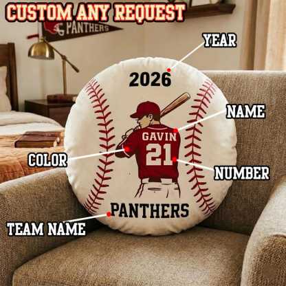 Personalized Baseball Pillow Custom Name Number Team Gift, Kids Sports Room Decor Cushion, Baseball Fan Gift