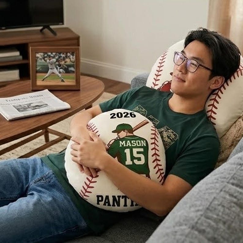 Personalized Baseball Pillow Custom Name Number Team Gift, Kids Sports Room Decor Cushion, Baseball Fan Gift
